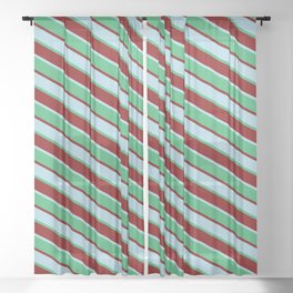 [ Thumbnail: Light Blue, Sea Green, and Maroon Colored Stripes/Lines Pattern Sheer Curtain ]