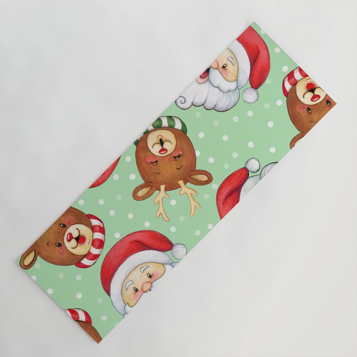 Watercolor Cute Seamless Pattern with Santa Claus and Reindeers Yoga Mat