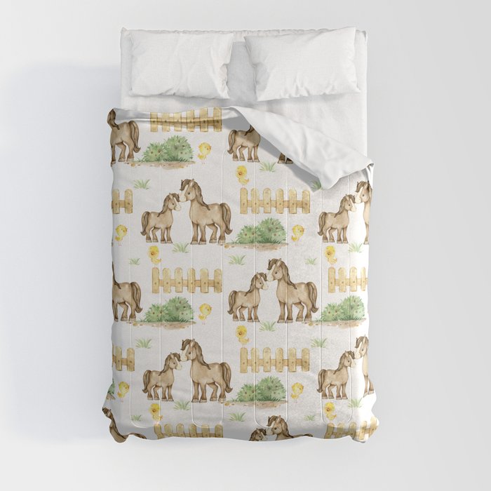 Watercolor Farm Animals Horse Comforter