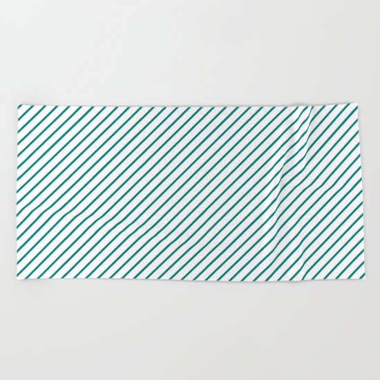 Diagonal Lines (Teal/White) Beach Towel