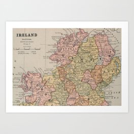 Vintage Map of Northern Ireland (1883) Art Print