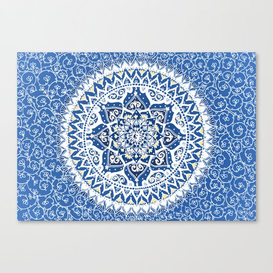 Yin Yang Mandala Pattern (Blue & Yellow) Canvas Print