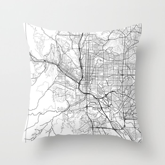 Colorado Springs Map White Throw Pillow