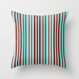 [ Thumbnail: Turquoise, Dark Red, and Light Grey Colored Pattern of Stripes Throw Pillow ]