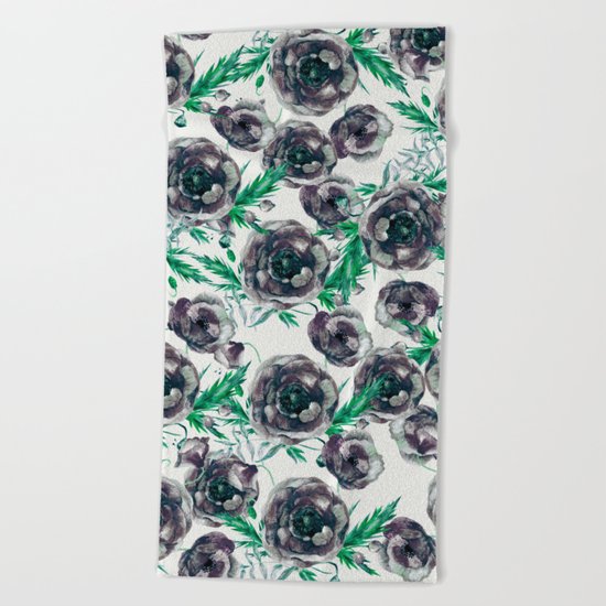 Black Poppies Beach Towel