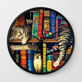 Bookshelf Cat, Library cats Wall Clock