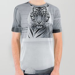 Eye of the Tiger in a vintage claw foot rustic bathtub black and white photograph / photograhy All Over Graphic Tee
