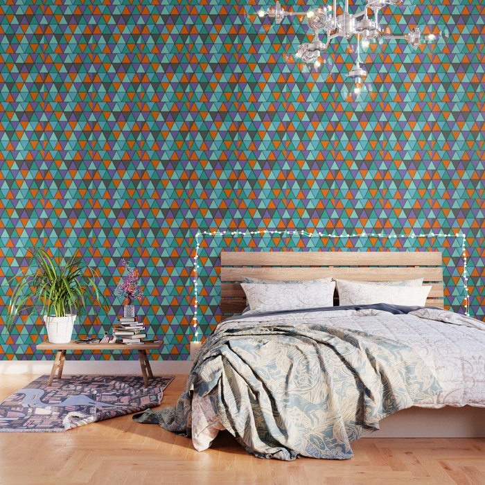 Blue Purple Orange And Grey Cool Triangles Pattern Wallpaper By Prizmatic