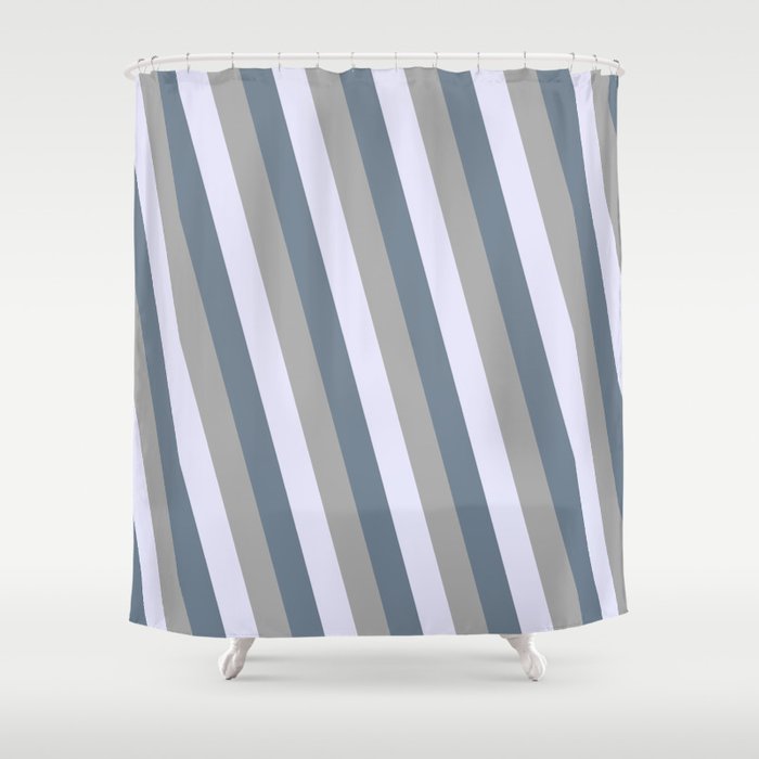 Dark Gray, Lavender, and Slate Gray Colored Lines Pattern Shower Curtain