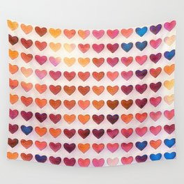 Rainbow Hearts Red Blue Orange Wall Tapestry