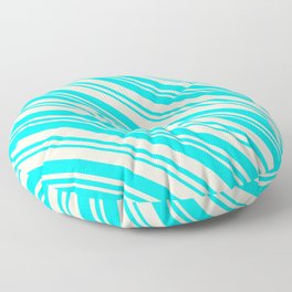 [ Thumbnail: Beige & Cyan Colored Pattern of Stripes Floor Pillow ]