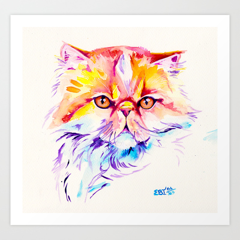 Persian Cat Watercolor Painting Art Print By Evei Society6