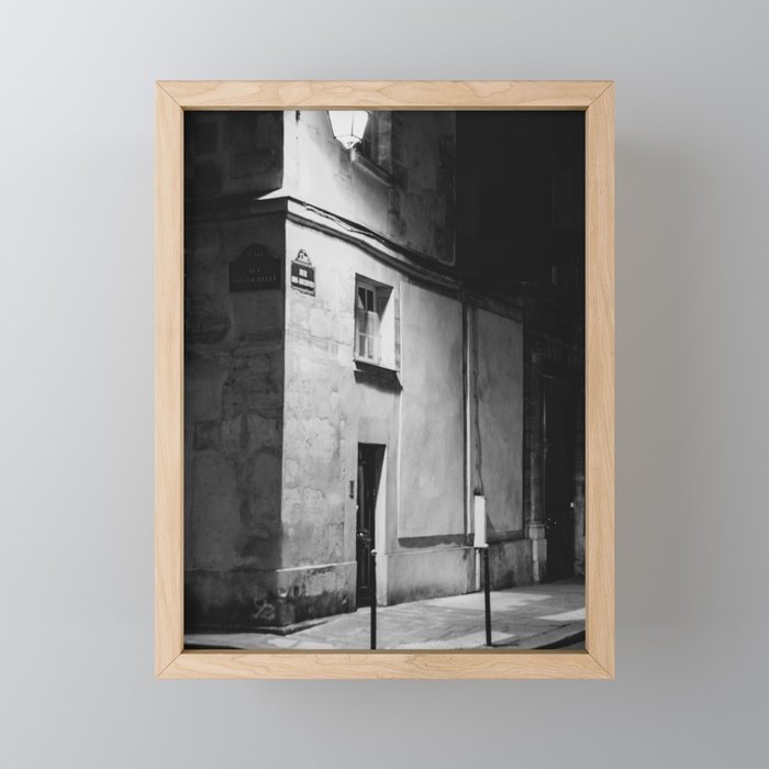 Paris at night | Parisian Building in Marais | Black and white | Travel Photography  Framed Mini Art Print
