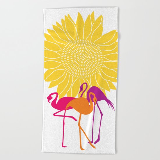 Colorful Flamingos Beach Towel