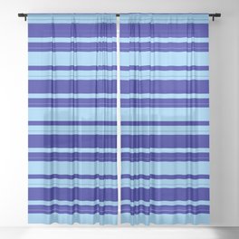 [ Thumbnail: Dark Blue and Light Sky Blue Colored Stripes Pattern Sheer Curtain ]