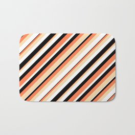 [ Thumbnail: Coral, Tan, White & Black Colored Lines/Stripes Pattern Bath Mat ]