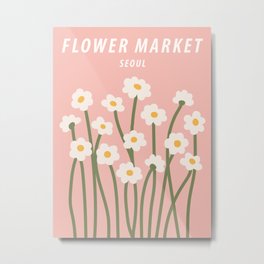 Flower market print, Seoul, Chamomile, Daisy art print, Cute pink flowers, Posters aesthetic, Cottagecore Metal Print