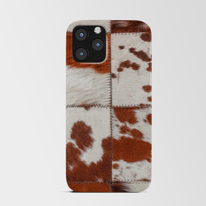 Cowhide brown and white fur patchwork iPhone Card Case