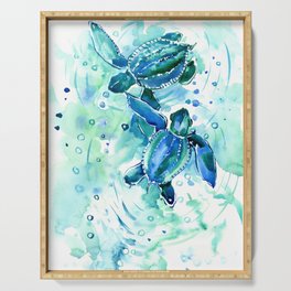 Turquoise Blue Sea Turtles in Ocean Serving Tray