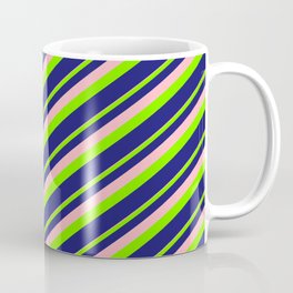 [ Thumbnail: Light Pink, Green, and Midnight Blue Colored Striped/Lined Pattern Coffee Mug ]