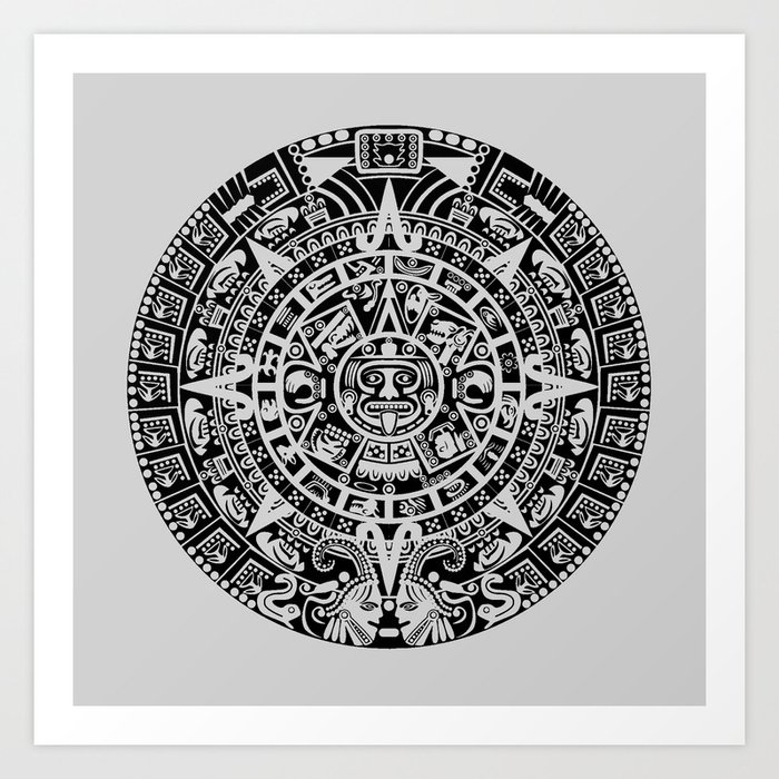 Mayan Calendar // Light Grey Art Print
