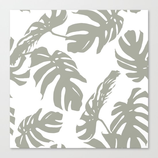 Simply Retro Gray Palm Leaves on White Canvas Print