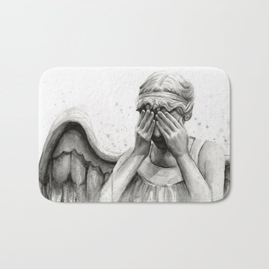 Weeping Angel Watercolor Painting Bath Mat