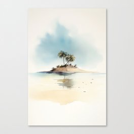 Coastal Island Palm Tree Watercolor Canvas Print