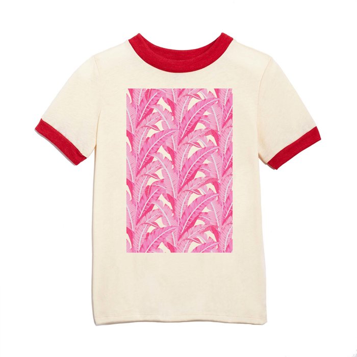 Pink banana leaves tropical pattern on white Kids T Shirt