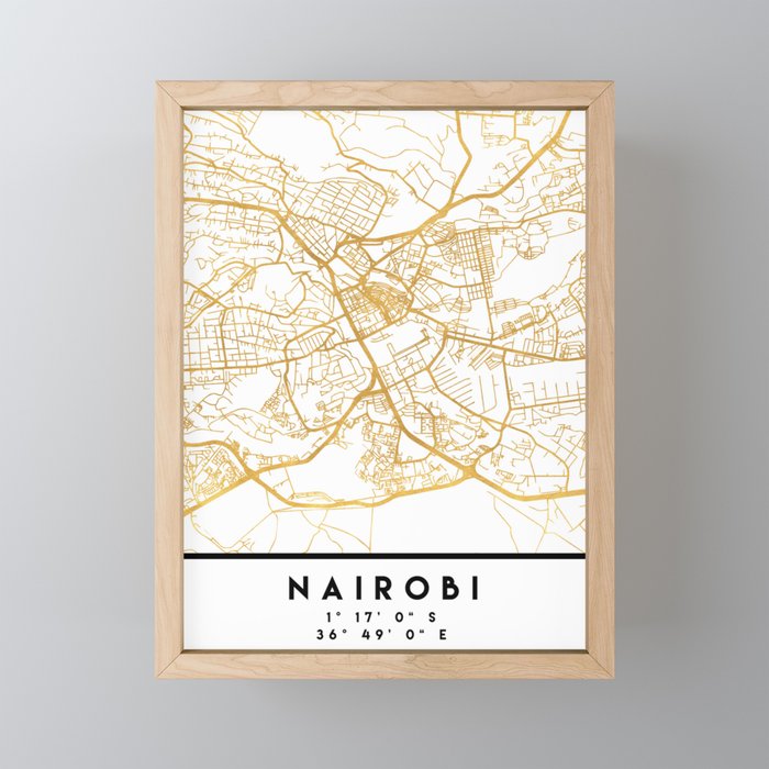 NAIROBI KENYA CITY STREET MAP ART Framed Mini Art Print