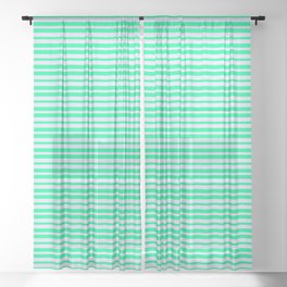 [ Thumbnail: Green and Lavender Colored Stripes Pattern Sheer Curtain ]
