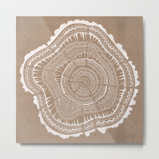 Tree Rings – White Ink on Kraft Metal Print