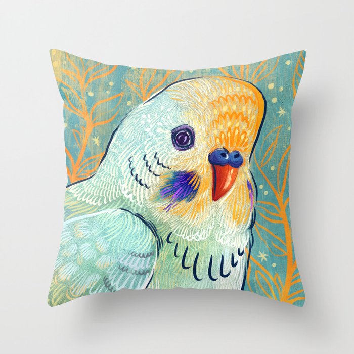 Minty Parakeet Throw Pillow