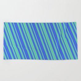 [ Thumbnail: Royal Blue and Aquamarine Colored Stripes/Lines Pattern Beach Towel ]
