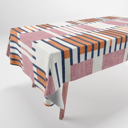 Bold minimalist retro stripes // midnight blue orange and dry rose geometric grid  Tablecloth