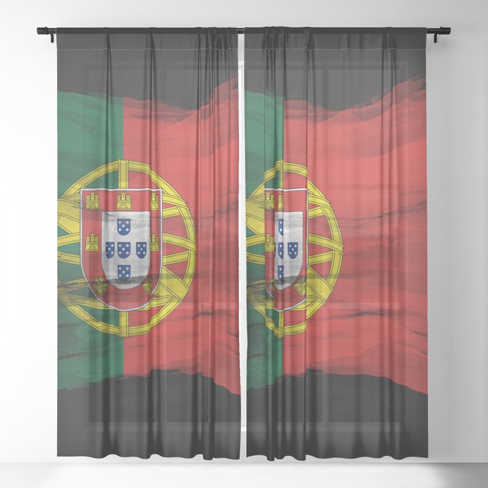 Portugal flag brush stroke, national flag Sheer Curtain