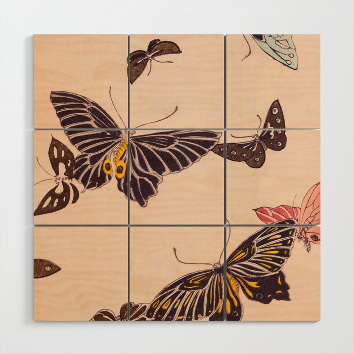Butterfly Print Vintage Japanese Retro Pattern Wood Wall Art