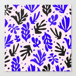 matise pattern with leaves in blu Canvas Print