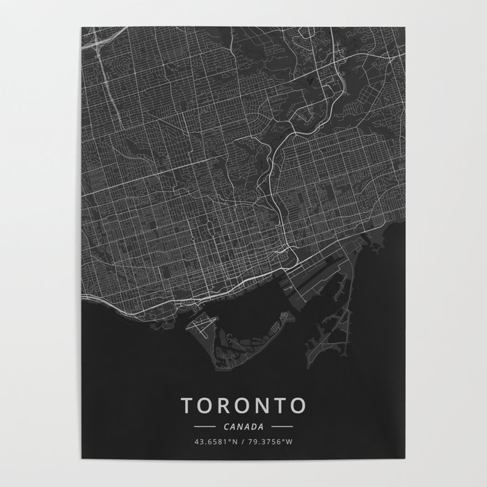 Toronto, Canada - Dark Map Poster