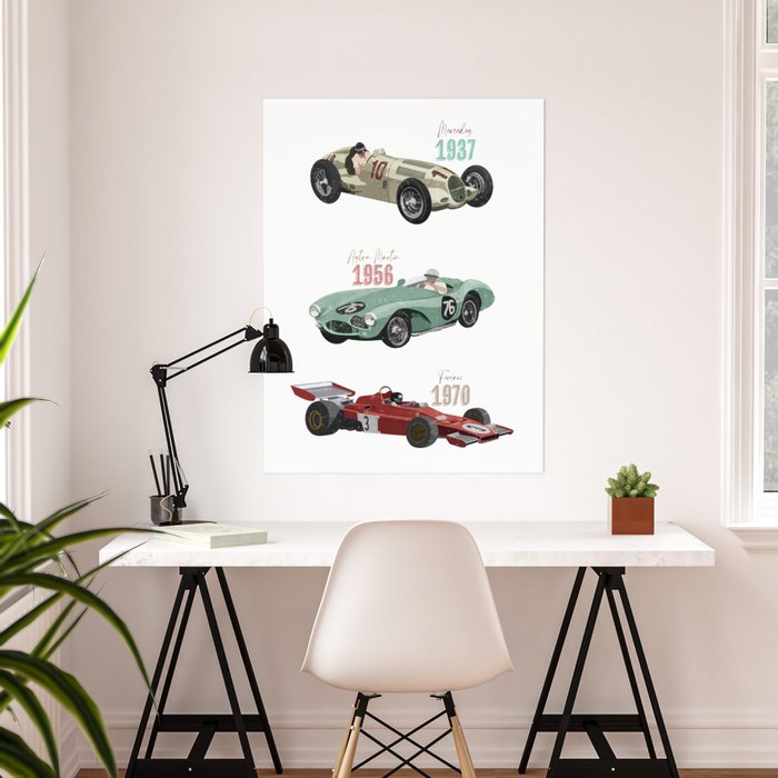 1 | Society6 Formula Poster Blauw Vintage Cars by Goed