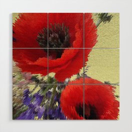 Poppy flowers bouquet pixel art Wood Wall Art