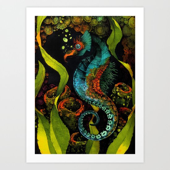 Seahorse in Blue Art Print