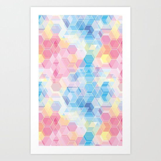 Hive: pink and blue hexagon pattern Art Print