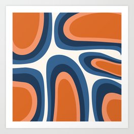 Mid Century Modern Geometric 2 Rainbow in Navy Blue and Orange Art Print