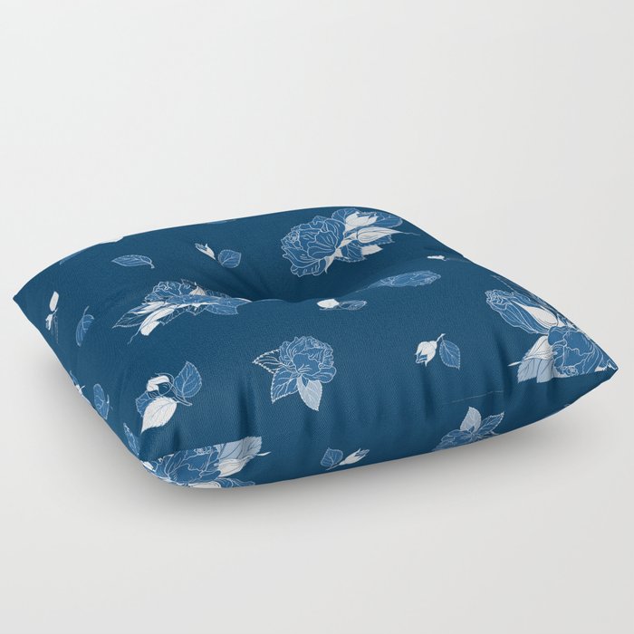 Classic Blue Roses at Midnight Floor Pillow