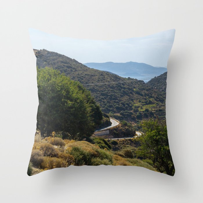 The Road to Nowhere | Idyllic Summer Photograph of an Island Road in Nature | Greek, South of Europe Throw Pillow