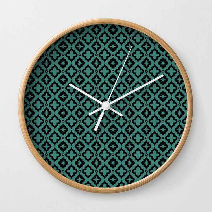 Green Blue and Black Ornamental Arabic Pattern Wall Clock