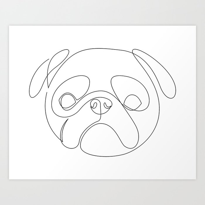 Pug - one line dog portrait Art Print