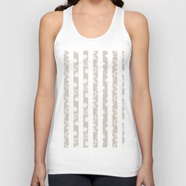 Floral White Rose Pattern on Sand Beige and White Stripes Unisex Tank Top