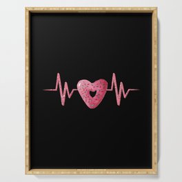 Heartbeat line with cute pink heart shaped donut illustration Serving Tray
